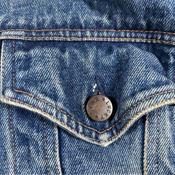 Vintage Lucky Star Denim Trucker Jacket Mens Large Distressed Grunge Rock 90s - Picture 4 of 9